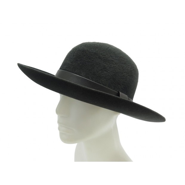 NEUF CHAPEAU HERMES EN FEUTRE DE LAPIN NOIR T 58 NEW FELT RABBIT HAT CAP 550€