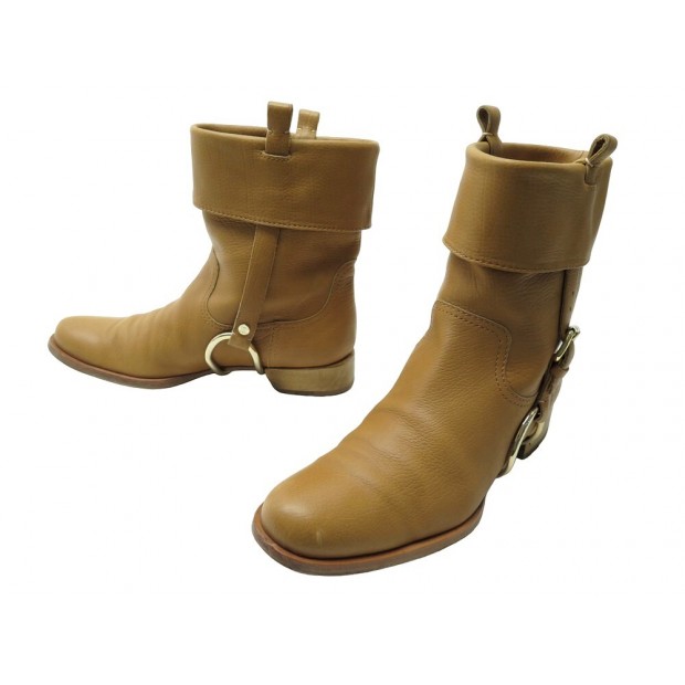 CHAUSSURES CELINE BOTTINES EN CUIR GRAINE CAMEL 38 LEATHER LOW BOOTS SHOES 1100€