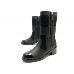 CHAUSSURES CHANEL BOTTES MOTARDES 39.5 G31959 TALONS CUIR NOIR BOITE BOOTS 1700€