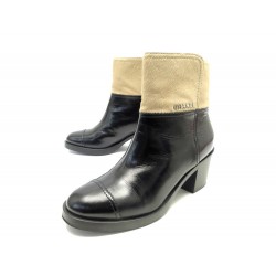 CHAUSSURES CHANEL BOTTINES G31649 39.5 CUIR FACON POULAIN + BOITE BOOTS 1300€