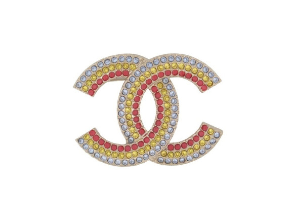 NEUF BROCHE CHANEL LOGO CC EN STRASS MULTICOLORES MULTICOLORED NEW BROOCH