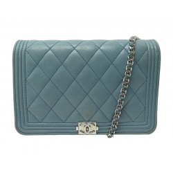 SAC A MAIN CHANEL WALLET ON CHAIN BOY BANDOULIERE EN CUIR BLEU WOC BAG 3100€