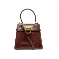 SAC A MAIN SALVATORE FERRAGAMO ICONIC TOP HANDLE S CUIR LEZARD MARRON BAG 7000€