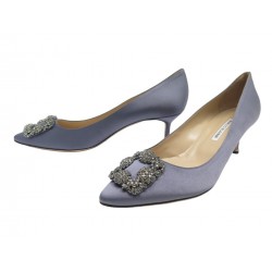 NEUF CHAUSSURES MANOLO BLAHNIK HANGISI 70 SATIN GRIS 42 NEW SHOES PUMPS 1075€
