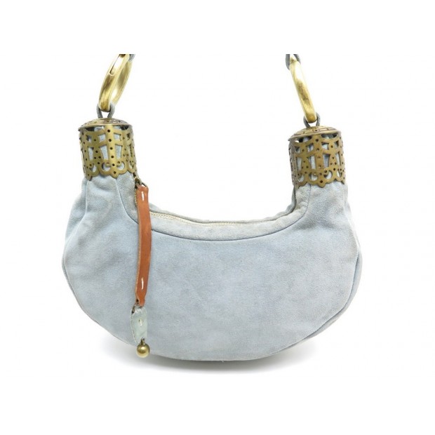 SAC A MAIN CHLOE DEMI LUNE POCHETTE 26 CM EN DAIM BLEU DEER BAG PURSE 1295€