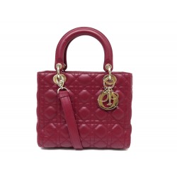 SAC A MAIN CHRISTIAN DIOR LADY M CUIR CANNAGE FRAMBOISE BANDOULIERE BAG 5900€