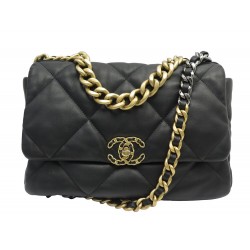 SAC A MAIN CHANEL GRAND 19 EN CUIR NOIR BANDOULIERE AS1161 HAND BAG PURSE 6700€