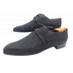 CHAUSSURES AUBERCY LUCA GRANDE MESURE EN CUIR GALUCHAT 45.5 NOIR LEATHER SHOES