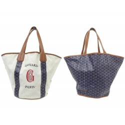 SAC A MAIN GOYARD BELHARRA BIARRITZ CABAS REVERSIBLE TOILE BLEU BEIGE BEACH BAG