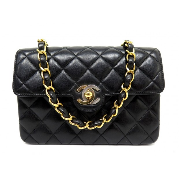 VINTAGE SAC A MAIN CHANEL MINI TIMELESS 16.5CM CUIR MATELASSE NOIR BAG 4500€