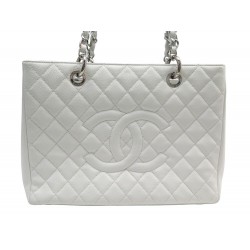 NEUF SAC A MAIN CHANEL SHOPPING LOGO CC EN CUIR CAVIAR BLANC HANDBAG PURSE 6000€