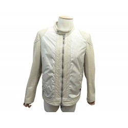 VESTE GUCCI BLOUSON MOTARD L 54 IT 52 FR EN NYLON & CUIR BEIGE COAT JACKET 3200€