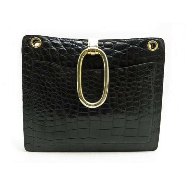 VINTAGE SAC POCHETTE CHRISTIAN DIOR EN CUIR CROCODILE NOIR