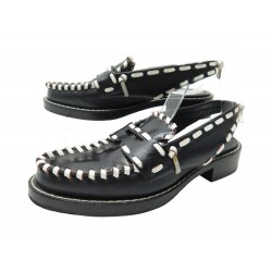 CHAUSSURES LOUIS VUITTON MOCASSINS SLINGBACK 38 CUIR NOIR & BLANC SHOES 1300€