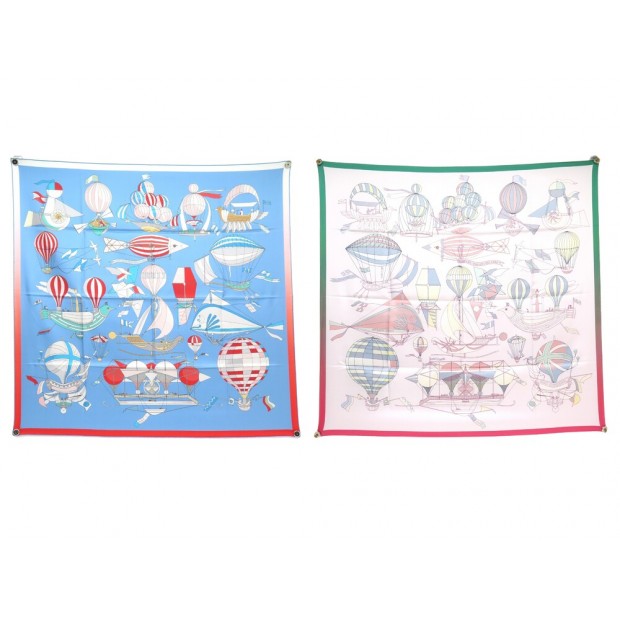 NEUF FOULARD HERMES LES FOLIES DU CIEL DOUBLE DOUBLE FACE BLEU SILK SCARF 620€