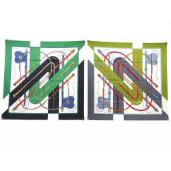 NEUF FOULARD HERMES CLIC CLAC DOUBLE FACE JULIE ABADIE SOIE VERT SILK SCARF 620€