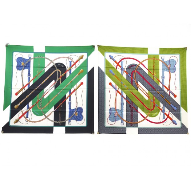 NEUF FOULARD HERMES CLIC CLAC DOUBLE FACE JULIE ABADIE SOIE VERT SILK SCARF 620€