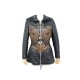 BLOUSON JITROIS 38 EN CUIR NOIR MATELASSE MOTIF EAGLE + CAPUCHE 