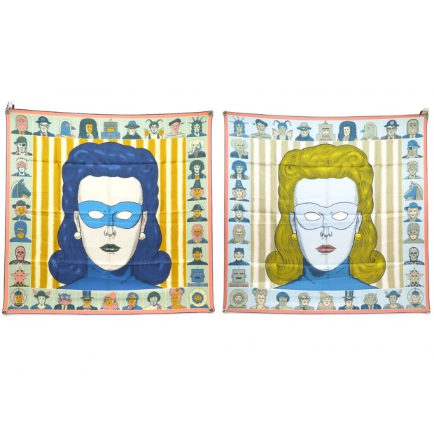 NEUF FOULARD HERMES DRESS CODE DOUBLE FACE DANIEL CLOWES BLEU SOIE SCARF 620€