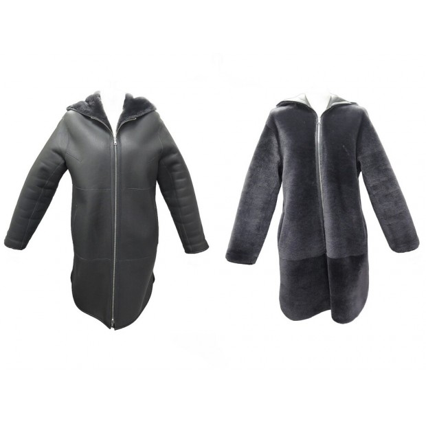 NEUF MANTEAU ZAPA MILOR REVERSIBLE M 40 EN CUIR MOUTON RETOURNE GRIS COAT 1890€