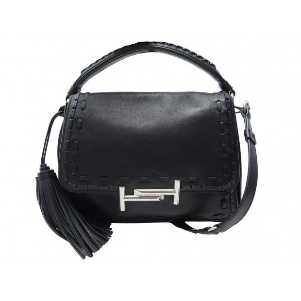 SAC A MAIN TOD'S DOUBLE T EN CUIR NOIR BANDOULIERE LEATHER HAND BAG PURSE 1700€