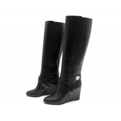 NEUF CHAUSSURES BOTTES CHRISTIAN DIOR 38.5 BRIDE BLASON HIGH BOOTS NOIR 1250€