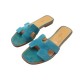 CHAUSSURES HERMES SANDALES ORAN 37 MULES EN DAIM BLEU SUEDE SLIDES SHOES 595€