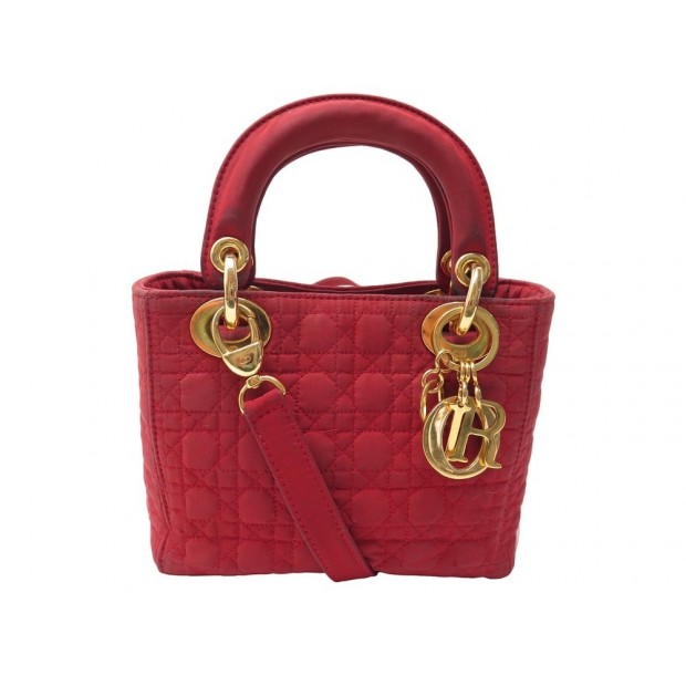 VINTAGE SAC A MAIN CHRISTIAN DIOR LADY MINI TOILE ROUGE RED HAND BAG PURSE 4300€