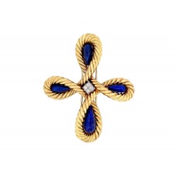 BROCHE VAN CLEEF & ARPELS PENDENTIF CROIX CABOCHON LAPIS LAZULI DIAMANTS BROOCH