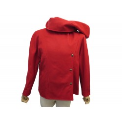 VESTE HERMES ECHARPE EN LAINE ROUGE XL 46 RED WOOL SCARF JACKET COAT 4000€