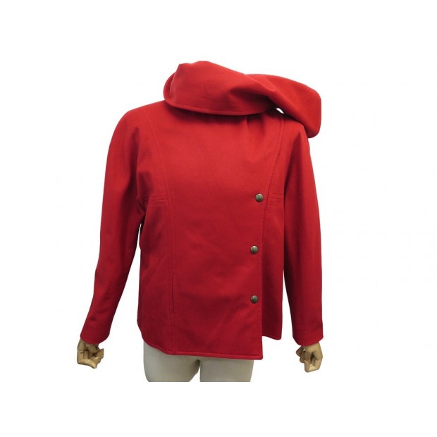 VESTE HERMES ECHARPE EN LAINE ROUGE XL 46 RED WOOL SCARF JACKET COAT 4000€