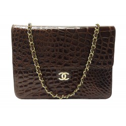 VINTAGE SAC A MAIN CHANEL SIMPLE RABAT TIMELESS EN CUIR DE CROCODILE HAND BAG