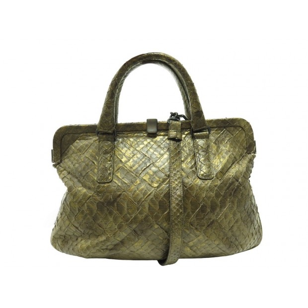 SAC A MAIN BOTTEGA VENETA CUIR DE PYTHON 185886 BANDOULIERE KAKI LEATHER HANDBAG