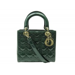 SAC A MAIN CHRISTIAN DIOR LADY M CUIR VERNI VERT EMERAUDE BANDOULIERE BAG 5900€