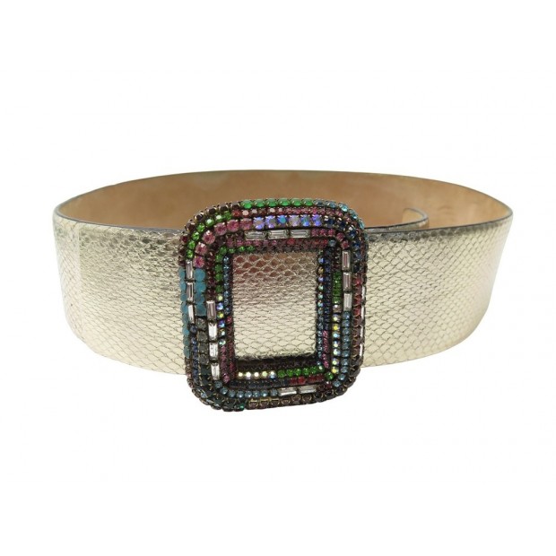 CEINTURE VALENTINO BOUCLE STRASS 85 CM CUIR FACON PYTHON DORE LEATHER BELT 980€