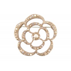 NEUF BROCHE CHANEL CAMELIA STRASS & PERLES METAL DORE GOLDEN STEEL BROOCH 720€