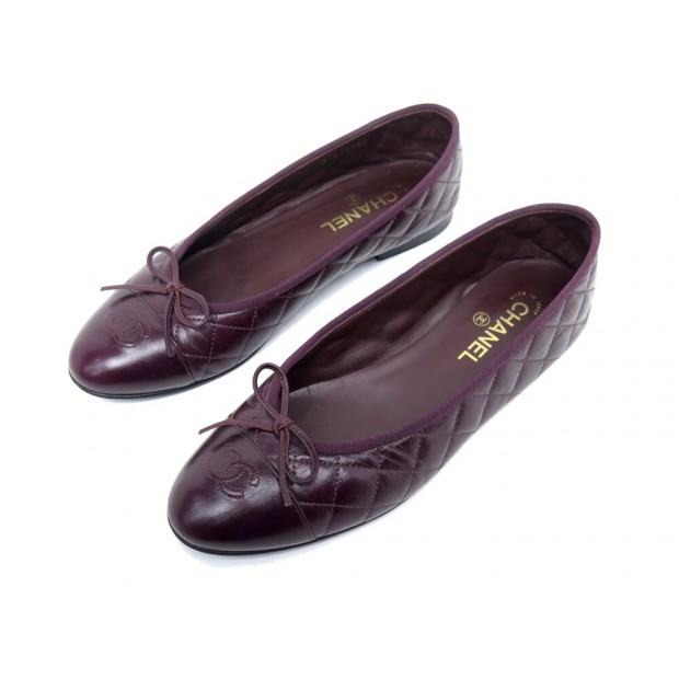 CHAUSSURES CHANEL BALLERINES G26250 CUIR MATELASSE BORDEAUX 42 FLAT SHOES 1150€