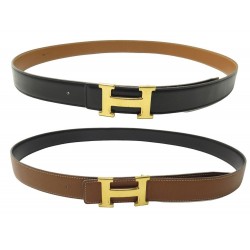 VINTAGE CEINTURE HERMES REVERSIBLE 32MM BOUCLE H CUIR EPSOM & BOX 110 BELT 755€