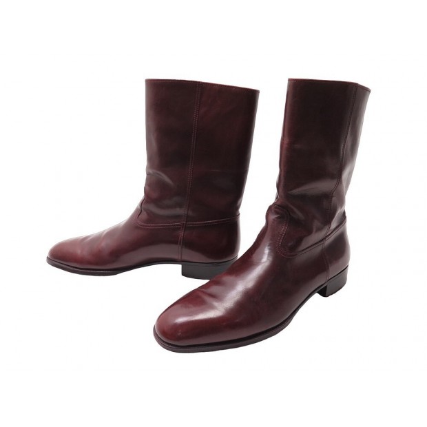 CHAUSSURES JOHN LOBB BOTTINES DE MOTARD 8.5 42.5 CUIR BORDEAUX BIKER BOOTS 1910€