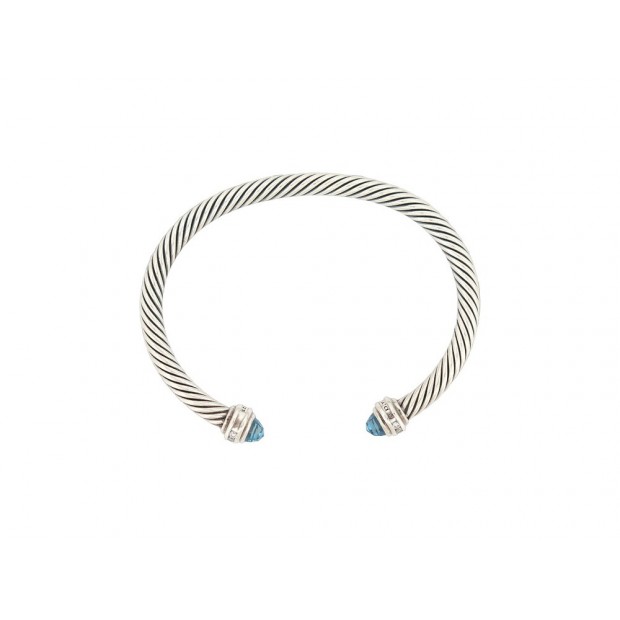 BRACELET DAVID YURMAN CABLE MM T17 ARGENT 925 5MM DIAMANTS TOPAZE BANGLE 800€