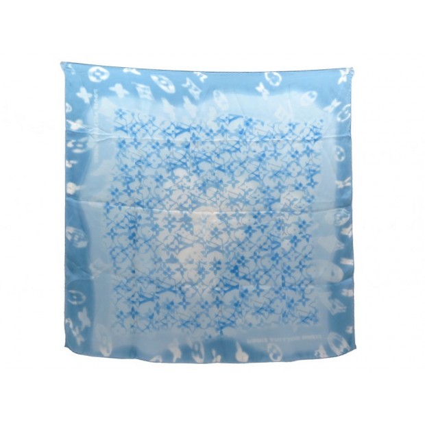 FOULARD LOUIS VUITTON CARRE EN MOUSSELINE DE SOIE MONOGRAM BLEU SILK SCARF 330€