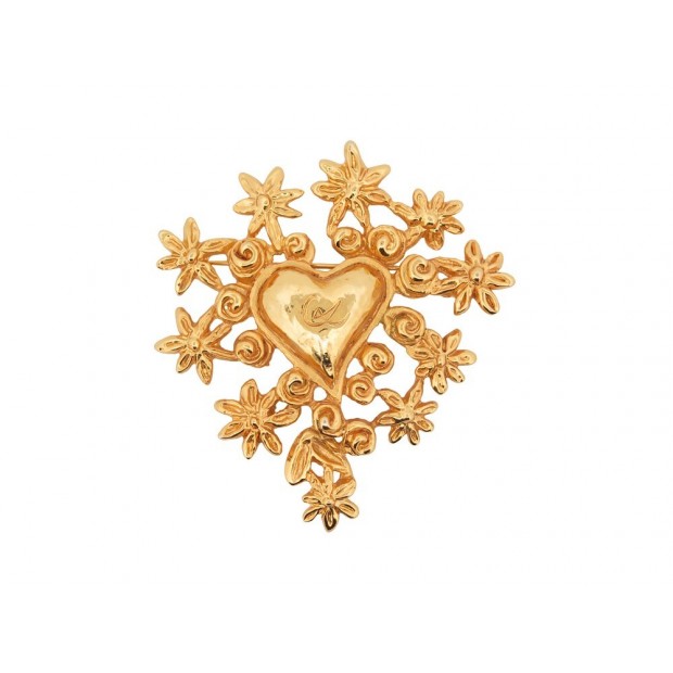 VINTAGE BROCHE CHRISTIAN LACROIX COEUR ET ETOILES NOEL 1993 EN METAL DORE BROOCH