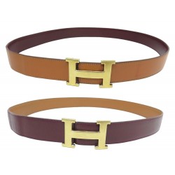 VINTAGE CEINTURE HERMES REVERSIBLE 32MM BOUCLE H CUIR BOX T80 LEATHER BELT 755€