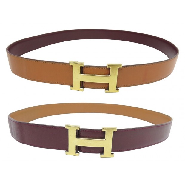 VINTAGE CEINTURE HERMES REVERSIBLE 32MM BOUCLE H CUIR BOX T80 LEATHER BELT 755€