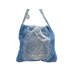 SAC A MAIN CHANEL 22 CABAS EN DENIM BLEU BLUE PURSE TOTE HAND BAG PURSE