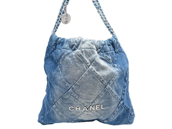 sac a main chanel 22 cabas en denim bleu blue purse