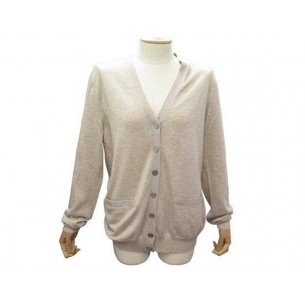 GILET HERMES CLOU DE SELLE L 42 EN CACHEMIRE BEIGE CASHMERE VEST JACKET 1350€