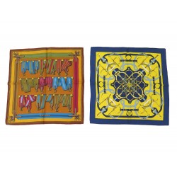 NEUF LOT 2 FOULARDS HERMES LES SANGLES EPERON D'OR GAVROCHES CARRE EN SOIE 450€