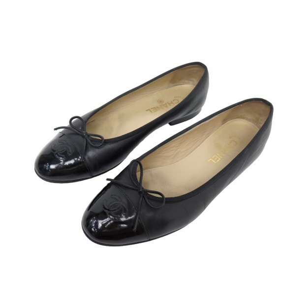 CHAUSSURES CHANEL BALLERINES LOGO CC A02819 41.5 CUIR NOIR BLACK BALLERINAS 930€