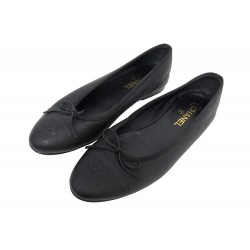 CHAUSSURES CHANEL BALLERINES LOGO CC GO2819 41.5 EN CUIR GRAINE NOIR SHOES 930€